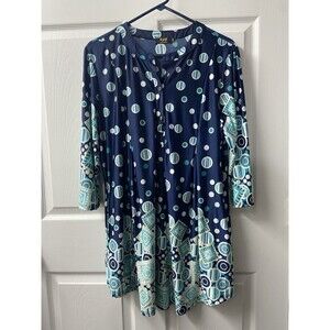 R&B Collection Top Womens  XL Blue Casual Polka Dot Stretch Jersey 3/4 Sleeve